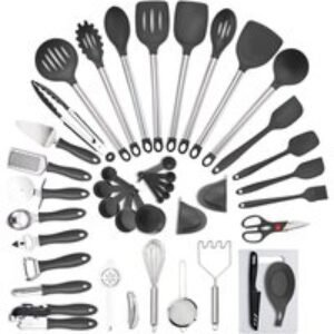 42-Piece Stainless Steel & Silicone Kitchen Utensils Set - Complete Cooking & Baking Essentials | Wowcher