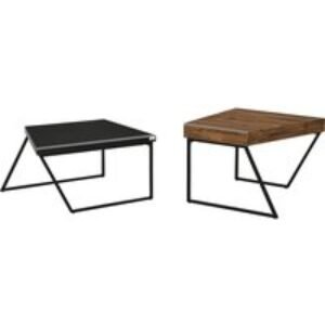 Rustic Brown Geometric Coffee Table Set - Industrial Steel & Wood