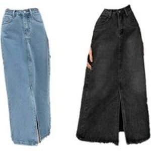 Women's Black High Waisted Denim Maxi Dress - Cotton Blend