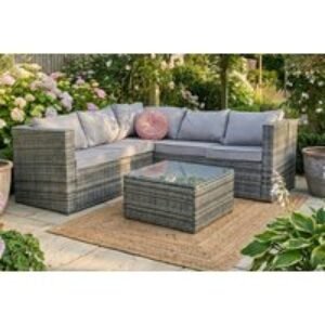 Vancouver 5 Seater Rattan Corner Sofa Set with Coffee Table & Cushions | Wowcher