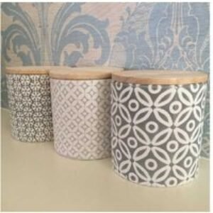 Modern Embossed Porcelain Storage Jars Set with Bamboo Lids - Kitchen Organiser