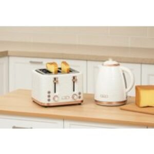 Cream White Rapid Boil 1.7L Kettle & 4 Slice Toaster Set - Pebble Imprint