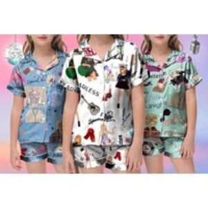 Unisex Blue Lightweight Satin Summer Pyjama Set - Breathable Family Sleepwear | Wowcher