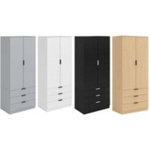 Phoenix Contemporary 2 Door 3 Drawer Oak Effect Wardrobe - Durable Bedroom Storage with Full-Width Hanging Rail | Wowcher