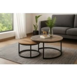 Nesting Round Coffee Tables - Space-Saving Oak or Grey Set