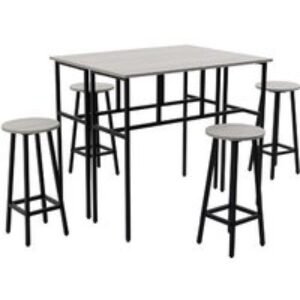 Grey Industrial Space-Saving 6-Seater Bar Dining Table Set with Stools - Steel & Wood Effect