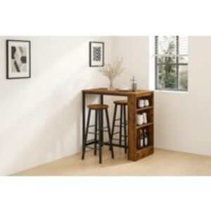 Industrial Bar Table Set with Storage Shelves - Space-Saving Metal & Wood Dining Solution (Seats 2) | Wowcher