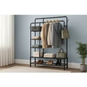 120Kg Capacity 4-In-1 Heavy-Duty Metal Clothes Rail With Side Shelves + Shoe Rack - 2 Colours! | Wowcher