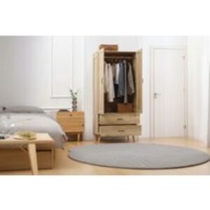 Contemporary Double Oak-Effect Wardrobe with Storage Drawers & Anti-Tip Safety - Modern Double Wardrobe for Bedrooms | Wowcher