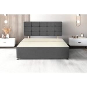 Premium Divan Bed with Storage Drawers & Grey Fabric Headboard - All Sizes | Wowcher