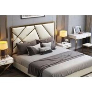 Elegant Gold Line Plush Bed Frame & Sturdy Base - Modern Velvet Design | Wowcher