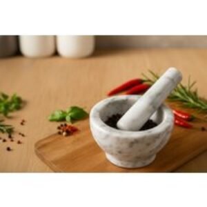 Marble Pestle & Mortar Set - Heavy-Duty Kitchen Grinder with Optional 500g Black Peppercorns | Wowcher