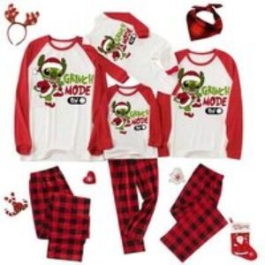 Unisex Black Plaid Lightweight Cartoon Family Pyjama Sets - Breathable Cotton Blend