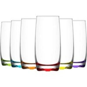 6 x 390ml Multicolour Highball Glass Set - Durable Glassware for Parties & Everyday Use | Wowcher