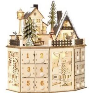 Wooden Illuminated Advent Calendar with 24 Drawers - Reusable Christmas Countdown for Kids & Families | Wowcher
