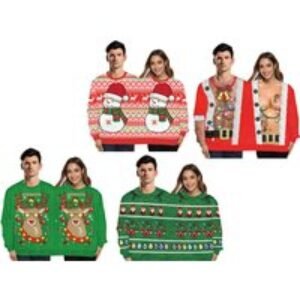 Conjoined Couples Christmas Prints Jumper - 10 Colours | Wowcher