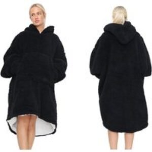 Unisex Black Oversized Teddy Fleece Blanket Hoodie - Lightweight Unisex Summer Loungewear (6 Colours) | Wowcher