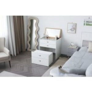 EARLY BIRD! Heritage White Multifunctional Dressing Table with Mirror - Compact Bedroom Storage