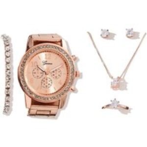 5-Piece Women's Quartz Watch & Jewellery Gift Set - Silver