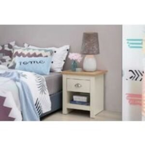 Cream Bedside Table with Drawer & Open Shelf - Durable Storage Nightstand