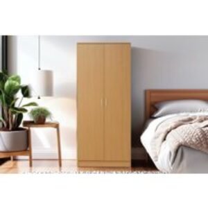 Elegant Oak 2-Door Wardrobe - Classic Bedroom Storage with Hanging Rail & Shelf