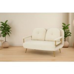 Modern Boucle Fabric 2-Seater Foldable Sofa Bed with Pillows - Space-Saving Guest Bed | Wowcher