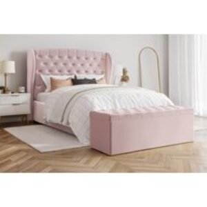 PRICE DROP! Upholstered Eva Plush Winged Bed Frame with Mattress & Ottoman Box - Beige