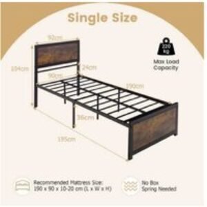 Single Size Industrial Metal Bed Frame - Solid Metal