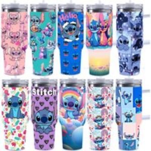 Stainless Steel Insulated Tumbler Set - 40oz Cartoon- Tableware with Straw & Handle (10 Designs) | Wowcher
