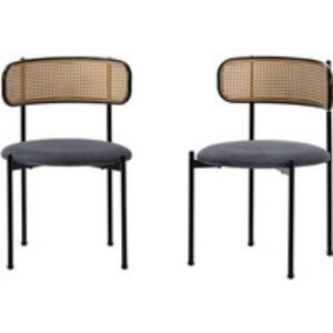 Set of 2 Boho Velvet Dining Chairs with Curved Rattan Backrest | Wowcher