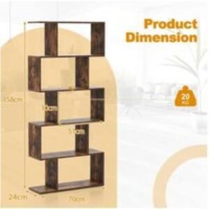 S-Shaped Wooden Bookcase - 5-Tier Modular Storage Shelf