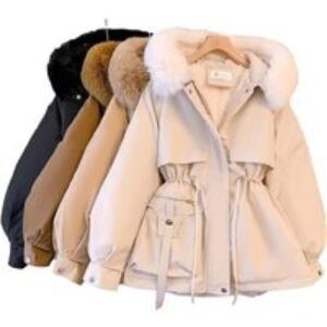 Beige Women's Down Parka Jacket - Loose-Fit