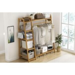 Bamboo Clothes Rail & Shelf Storage - Eco-Friendly Freestanding Wardrobe for Bedrooms | Wowcher