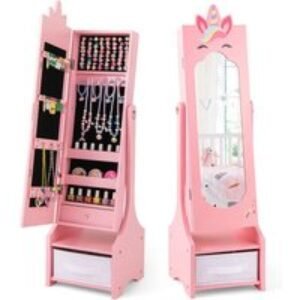 Kid's Jewellery Cabinet with Mirror and Foldable Drawer- 2 Colours! | Wowcher