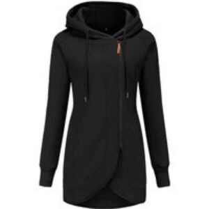 Black Women's Longline Sherpa Fleece Parka Jacket - Thermal-Lined