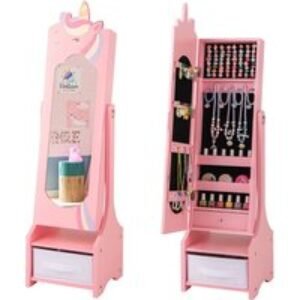 Kids' Solid Wood Jewellery Cabinet & Tilted Full-Length Mirror - Nursery Storage
