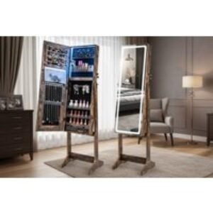 Standing Mirrored Jewellery Cabinet with LED Lights