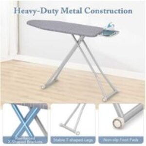 Freestanding Ironing Board with Iron Rest & Silver-Coated Cover - Adjustable Height | Wowcher