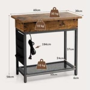 Industrial Slim Sofa Side Table with Storage - Contemporary Metal Frame