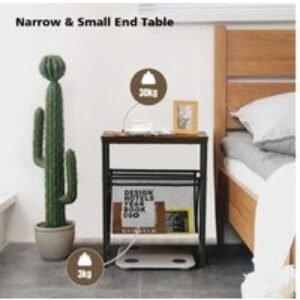 Industrial Side Table with Mesh Magazine Storage - Steel Frame