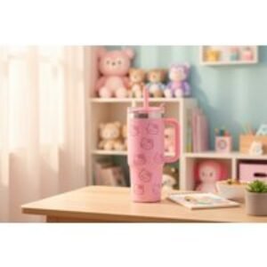 Stainless Steel Cartoon Tumbler Set with Handle & Straw - Double-Wall
