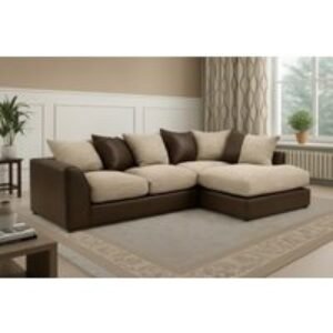 Morley Byron Jumbo Cord & Leather-Look Modern 4-Seater Corner Sofa - Left or Right Handed | Wowcher
