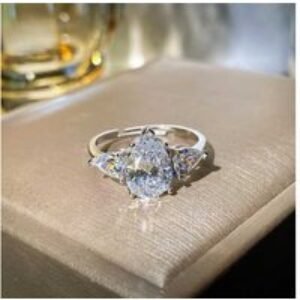 S925 Sterling Silver Three-Stone Pear Cubic Zirconia Adjustable Statement Ring | Wowcher