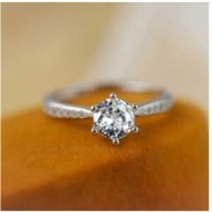 S925 Sterling Silver Solitaire Cubic Zirconia Adjustable Statement Ring - White Gold Plated