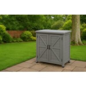 Grey Wooden Weatherproof Garden Storage Cabinet - Secure Outdoor Shed