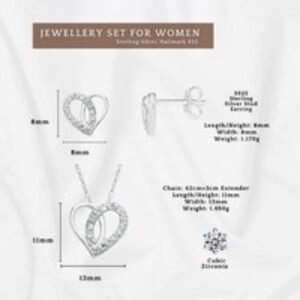S925 Sterling Silver Heart Jewellery Set - Necklace & Stud Earrings