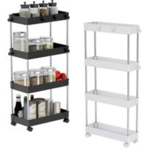4 Tier Storage Trolley with Wheels - Slim or Regular Size - Black or White | Wowcher