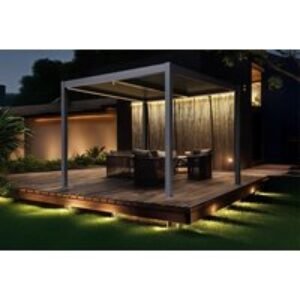 PRICE DROP! Berlin Aluminium Pergola with Optional Side Blinds - Adjustable Roof Slats & Integrated LED Lighting | Wowcher
