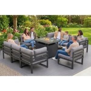 8-Seater Aluminium Outdoor Garden Dining Set with Built-In Fire Pit Table | Wowcher