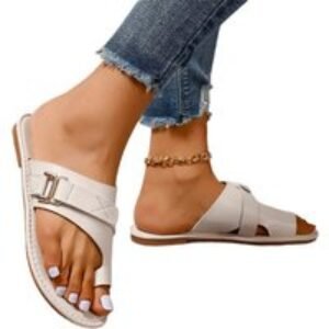 Beige Women's Orthopedic PU Sandals - Bunion Corrector